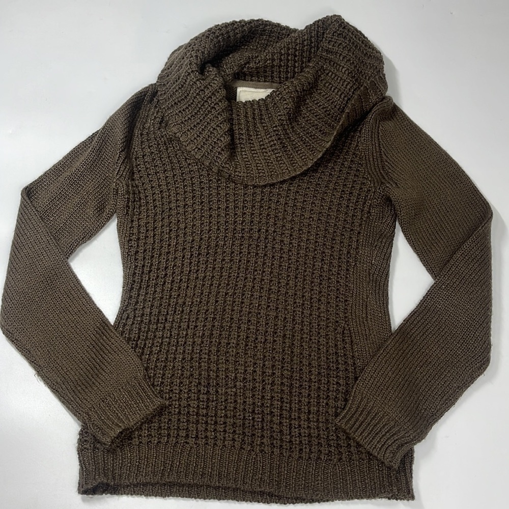 Angel of the North Green Knit Cowl Neck Sweater Size Small Wool Mohair Blend